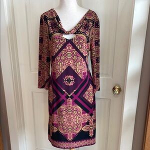 Etcetera Purple and Pink Sheath Dress with Bell Sleeves